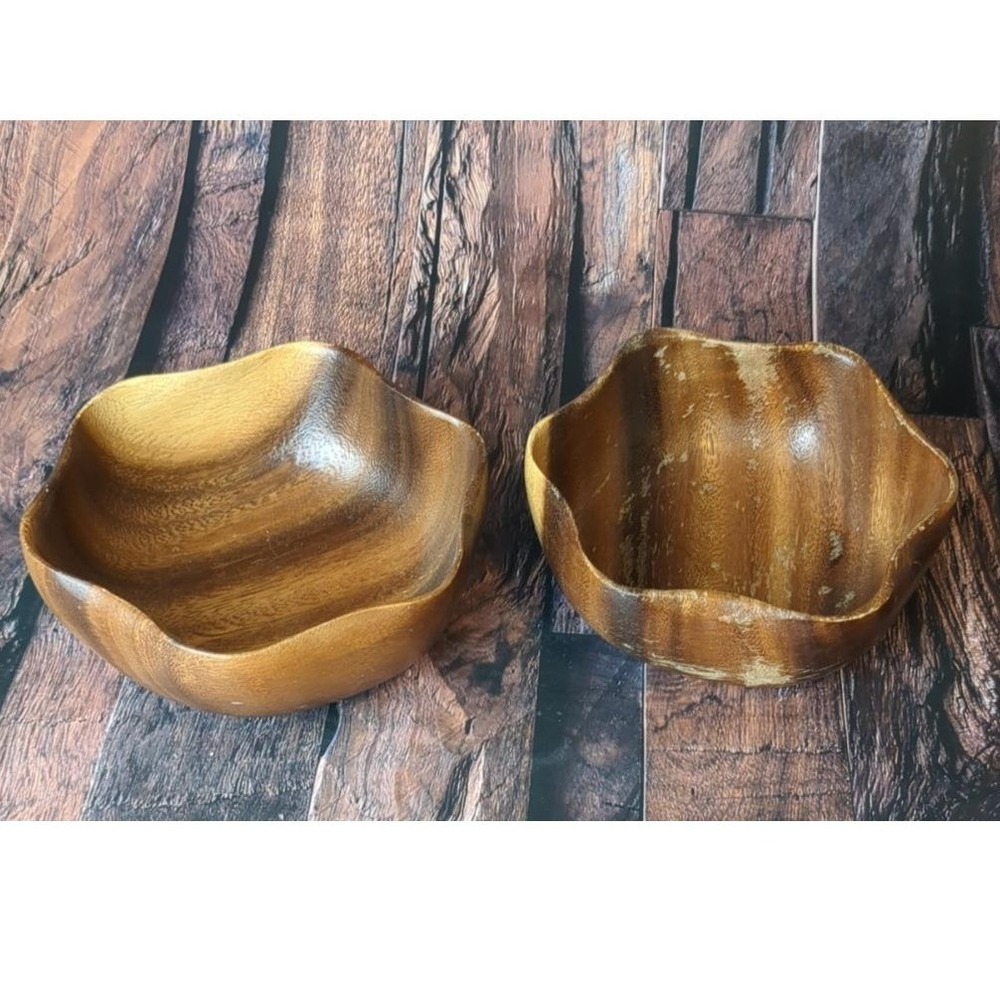 Lot 2 VTG Monkey Pod Wood‎ Bowls Hawaiian MCM Salad Trinket Country Decor